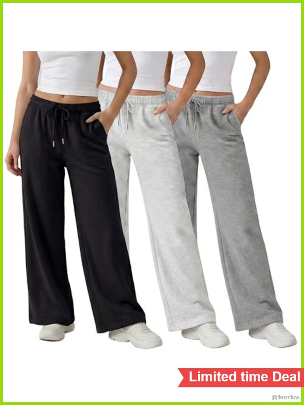 3 Pack Wide Leg Fleece Sweatpants for Women with Deep Pockets